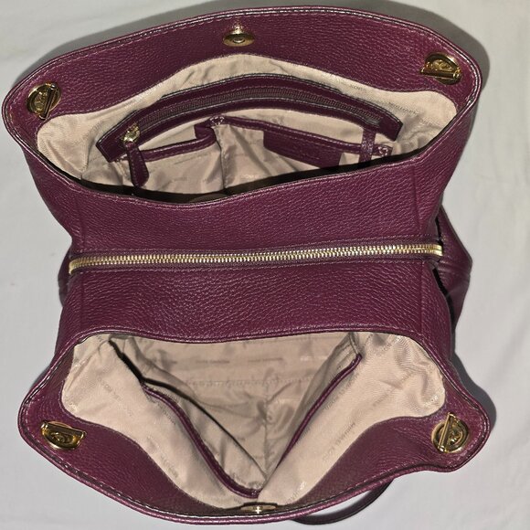 Michael Kors Jet Set Large Gold Chain Plum Grain Leather Shoulder Bag Tote - Picture 9 of 16